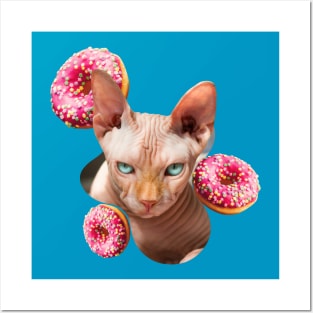 Sphynx cat with pink donuts Posters and Art